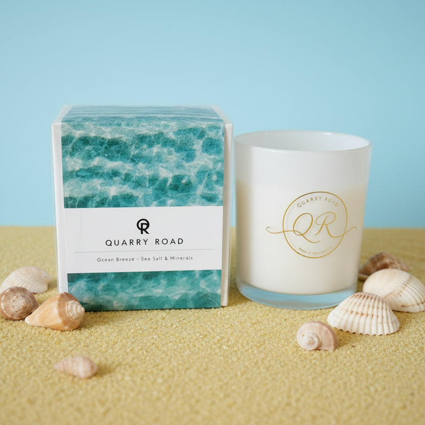 Ocean Breeze candle made by Quarry Road, New Zealand.