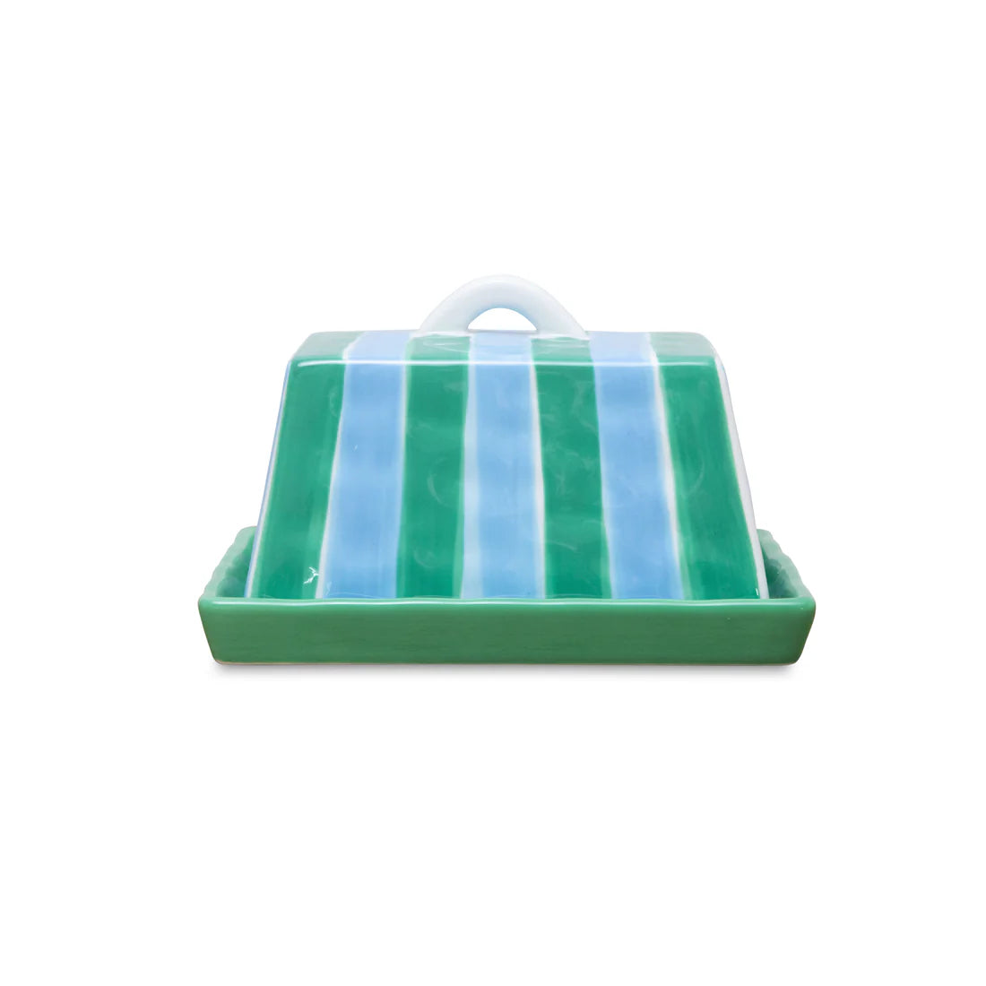 Butter Dish - Cornflower Blue & Green Stripe