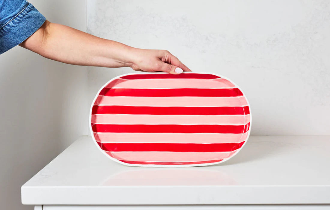 Platter - Pink & Red Stripes (Local Delivery Only - Southland)