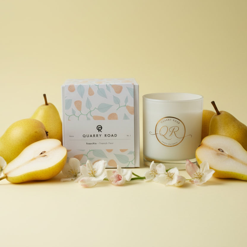 Frenchie, Lovely French Pear scented soy candle 300g hand made in NZ by Quarry Road, great gift for her. . $39.99