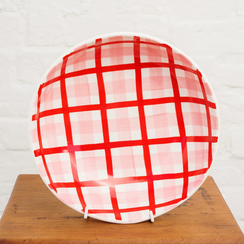 Pink & Red Gingham Salad Bowl