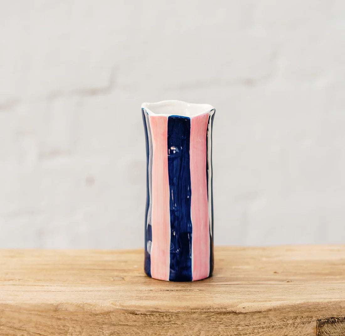 Small Vase - Navy & Pink Stripe