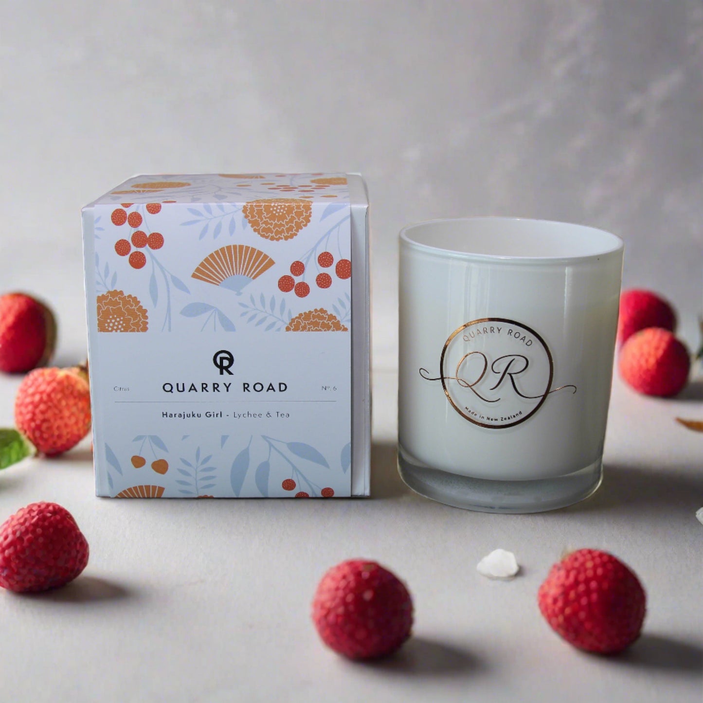 Quarry Road scented candle. Harajuku Girl. Delightful fragrance of Lychee and green tea. $39.99
