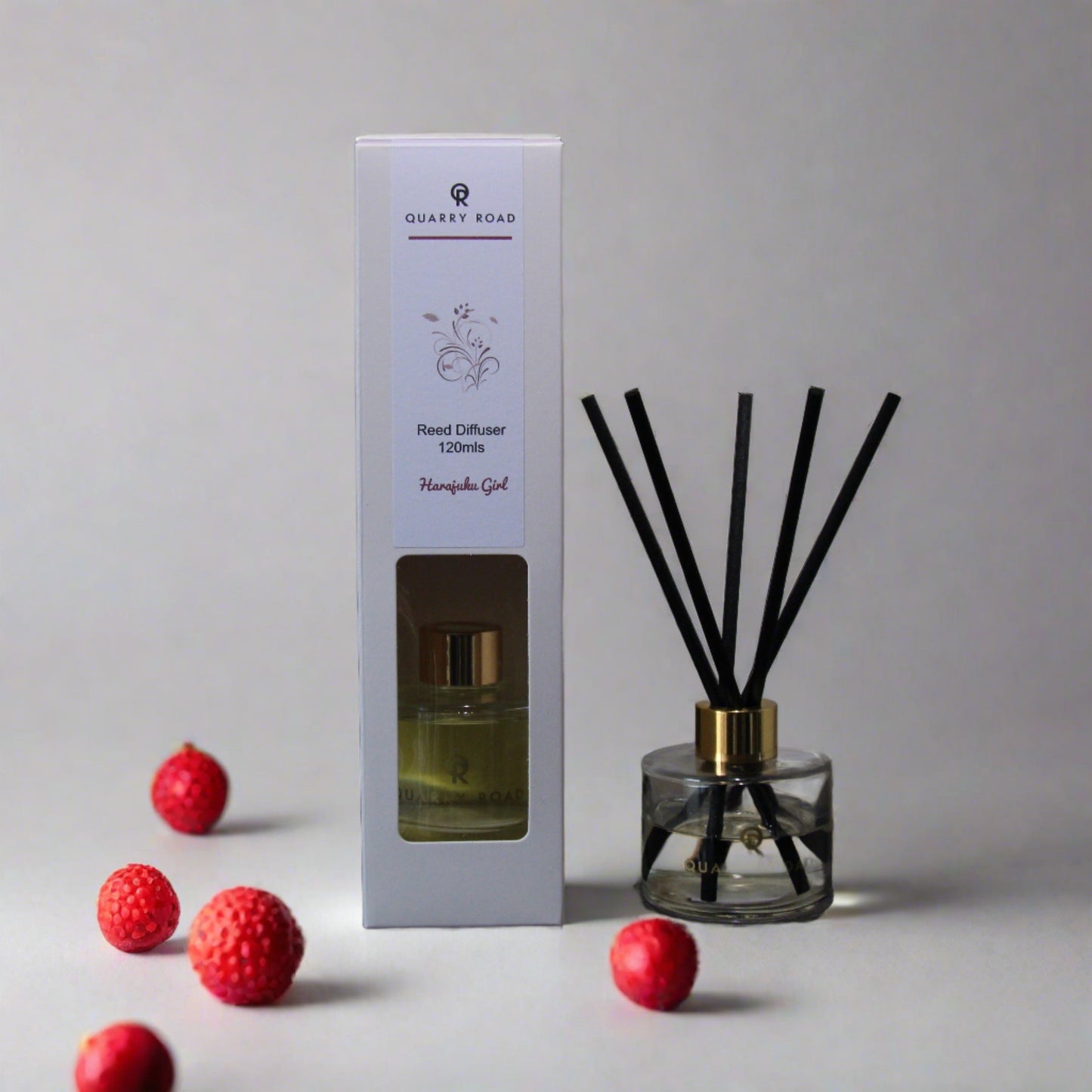 Quarry Road reed diffuser. HARAJUKU GIRL. A delicate fragrance made from black tea leaves infused with the sweet exotic scent of the lychee fruit. $34.95