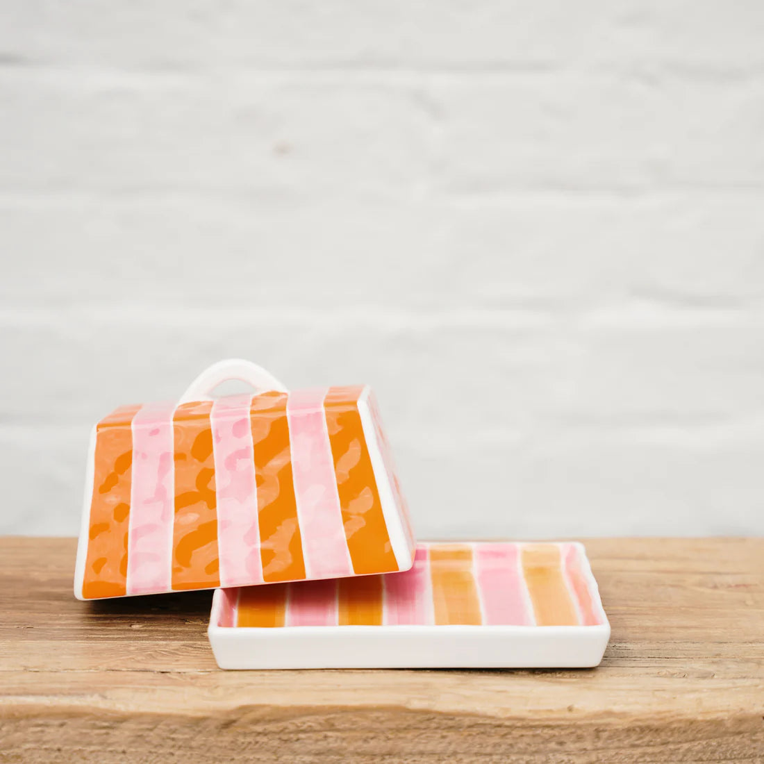 Butter Dish - Orange & Pink Stripe
