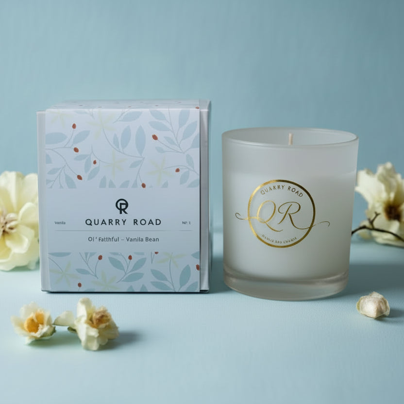 Quarry Road scented candle made in New Zealand. OL FAITHFUL. Lovely traditional fragrance of Vanilla Bean, an ol faithful candle, very nice. $39.99