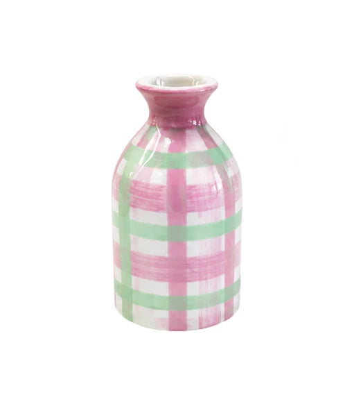 Bud Vase - Pink and Mint Green Gingham