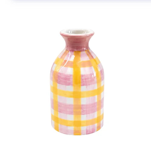 Bud Vase - Pink and Yellow Gingham