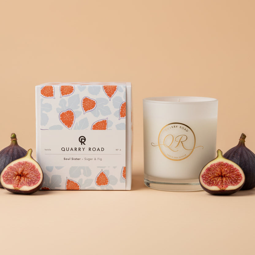 Quarry Road 300g scented candle. SOUL SISTER. Lovely soft fragrance of figs, peaches and brown suger. Vey nice candle made in New Zealand. $39.99