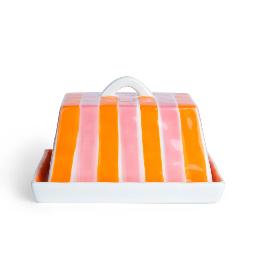 Butter Dish - Orange & Pink Stripe