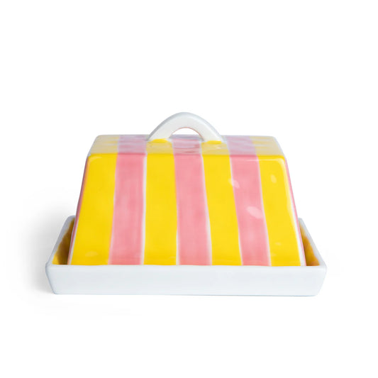 Butter Dish - Pink & Yellow Stripe