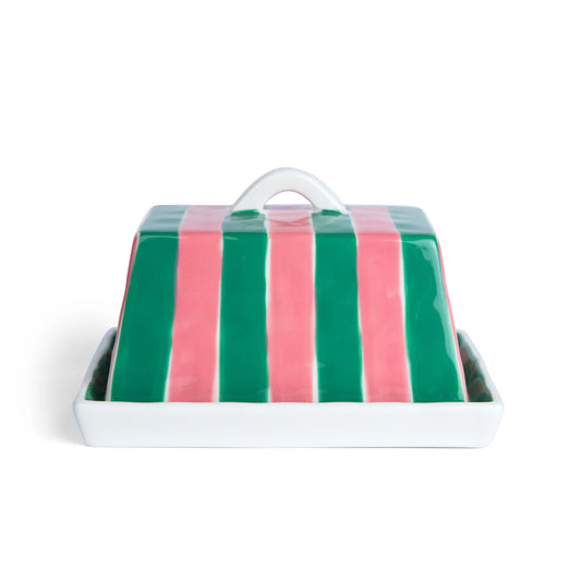 Butter Dish - Green & Pink Stripe