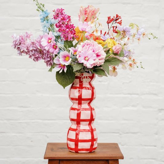 3 tier Vase - Pink & Red Gingham (Local Delivery Only - Southland)
