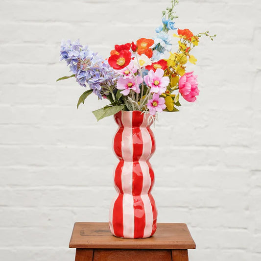 3 tier Vase - Red and Pink Stripe