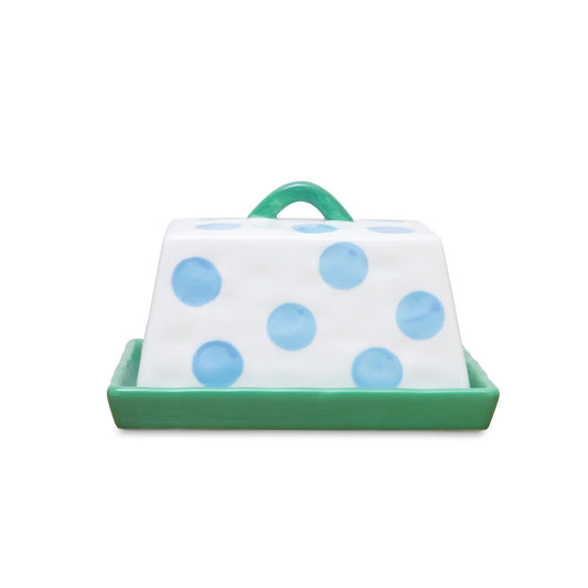 Butter Dish - Blue Dots & Green
