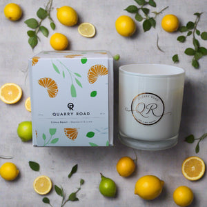 Quarry Road scented candle. Citrus Boost. Lovely citrus scented candle that gives you a boost as you inhale the delightful fragrance. $39.99