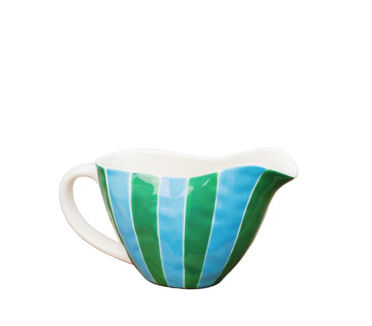 Gravy Jug - Green & Cornflower Stripe