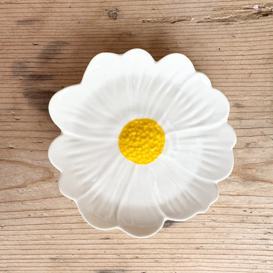 Flower Trinket Dish - White with Yellow Centre