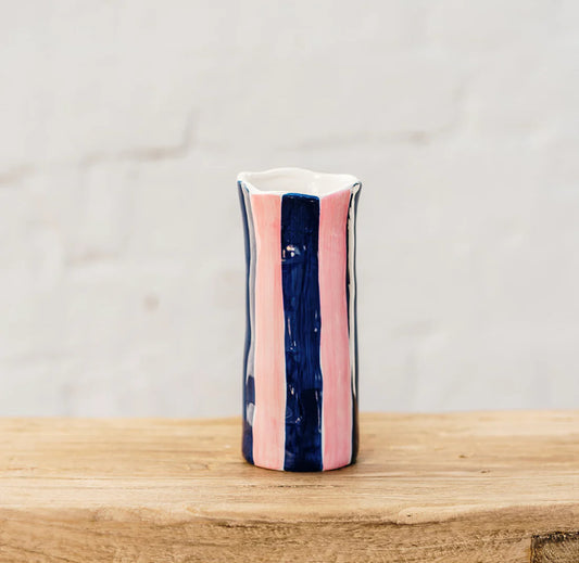 Small Vase - Navy & Pink Stripe
