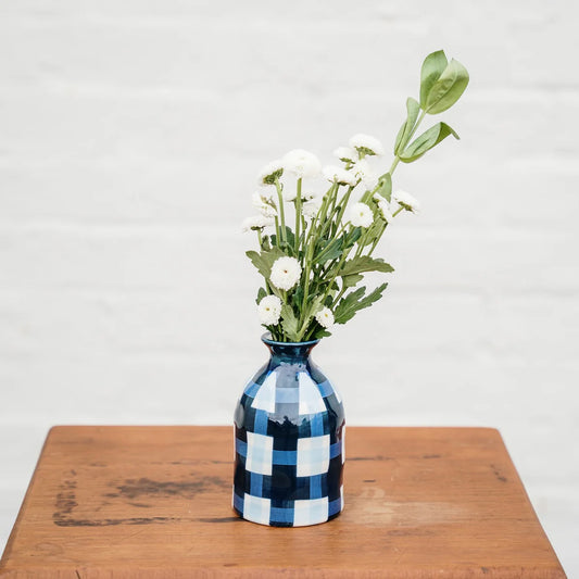 Bud Vase - Navy and Cornflower Gingham