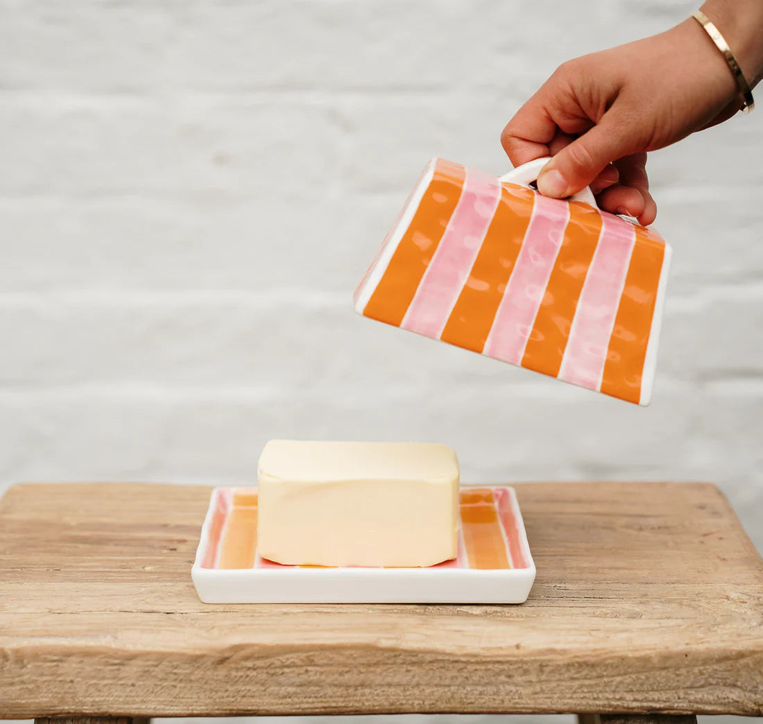 Butter Dish - Orange & Pink Stripe
