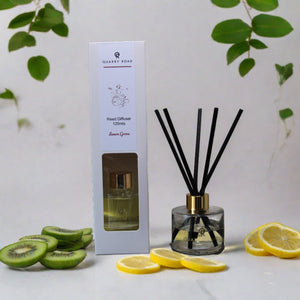 Reed Diffuser made by Quarry Road, NZ. LEMON GROVE. This is a lovely fresh and uplifting scent. Lemongrass, Kiwi & Cassis begins with top notes of fresh lemon pulp, orange rinds and tropical kiwi; middle notes of eucalyptus, cassis, green tea, and bamboo; well-rounded with base notes of cedarwood and vanilla. $34.95