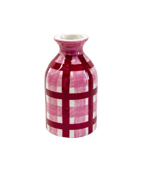 Bud Vase - Pink & Burgundy Gingham