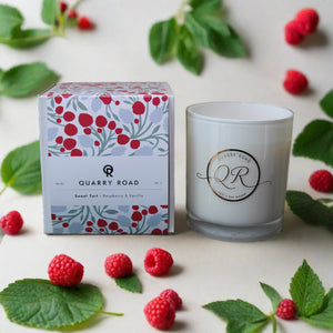 Candle by Quarry Road. SWEET TART. Delicious aroma of raspberries and strawberries with lower notes of musk and vanilla, most popular. $39.99 